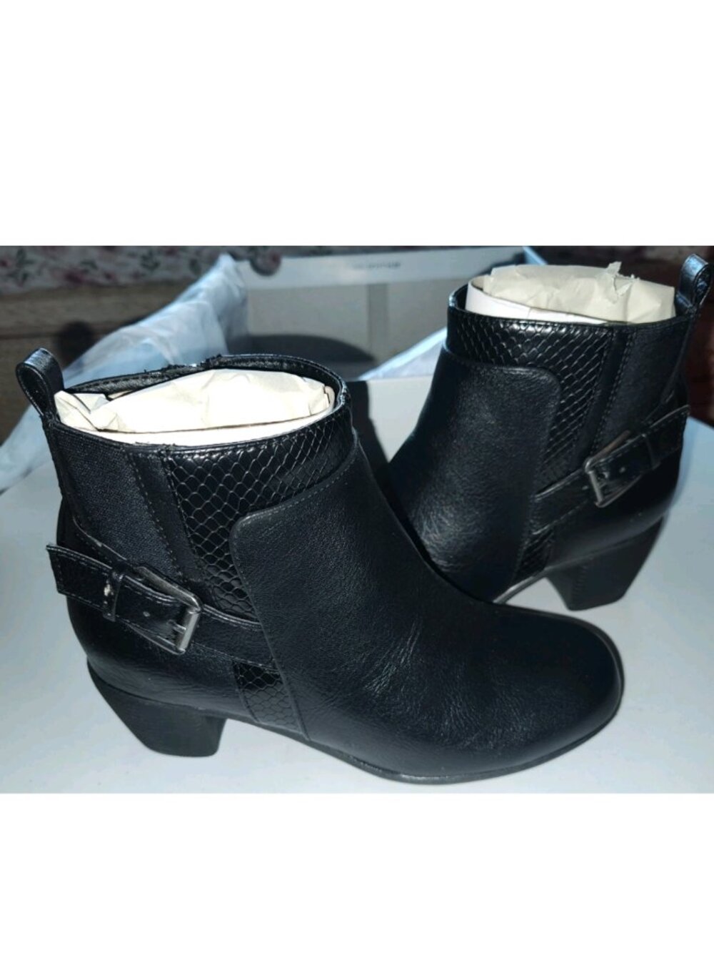 Croft & Barrow GILA Ankle Boots Womens 6 Wide Black Buckle Block Heel Booties
